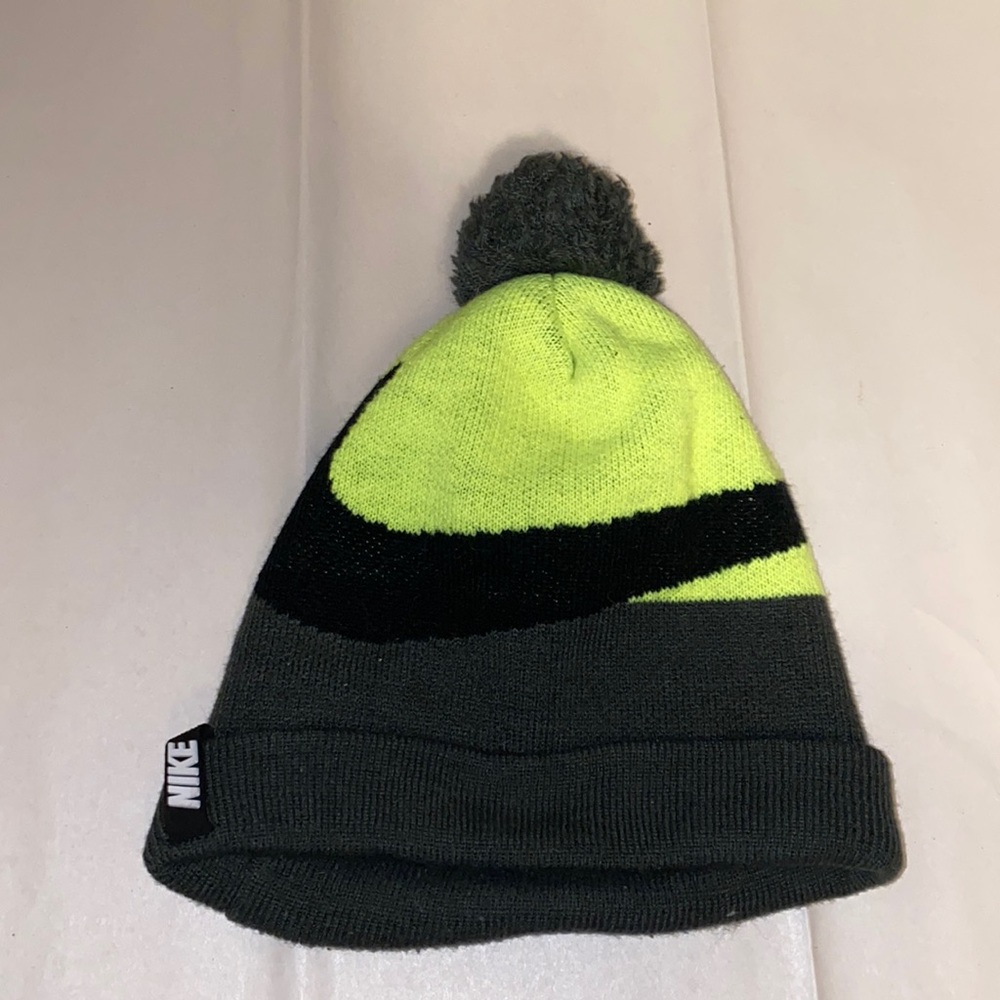 Nike Grey, Black & Lime Green Beanie